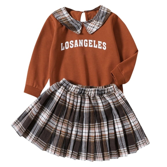 Skirt Set for Girls 7-8 Baby Girl Clothes Toddler Girl Fall Outfits Kids Winter Cute Long Sleeve T Shirt Top Plaid Mini Skirt Dress Set