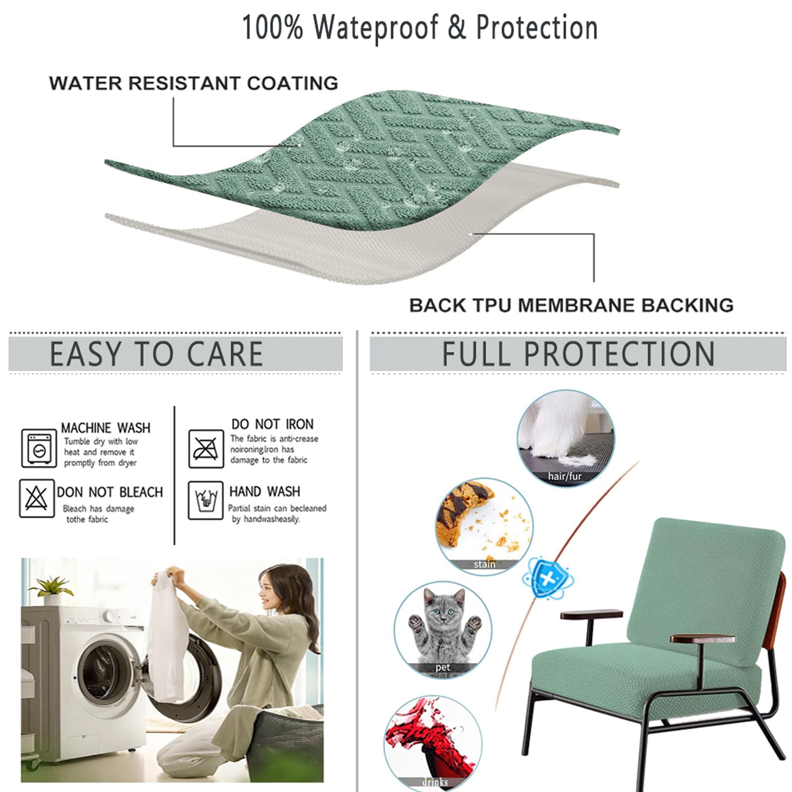 Patio Stretch Sofa Cushion Covers Outdoor Cushion Cover Replacement Couch Slipcover Sofa Seat Cover(Black, 6pcs)