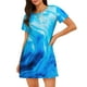 thumbnail image 1 of Fotbe Blue Shell Bata de Dormir para Mujer con Estampado, Camisón de Algodón de Manga Corta, Ropa de Dormir Casual, 1 of 6