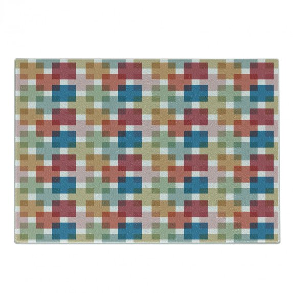 Geometric Cutting Board, Vector Illustration Seamless Pattern Background for Wall or Floor with Squares, Decorative Tempered Glass Cutting and Serving Board, Small Size, Multicolor, by Ambesonne