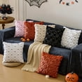 thumbnail image 5 of Halloween Ghost Throw Pillow Covers 18x18 Inches, Pack of 2, Black Fuzzy Cute Ghost Decorative Pillowcases, Glow in the Dark/Neon Green Eyes Spooky Cushion Cases for Sofa Couch Bed Home Decor, 5 of 7