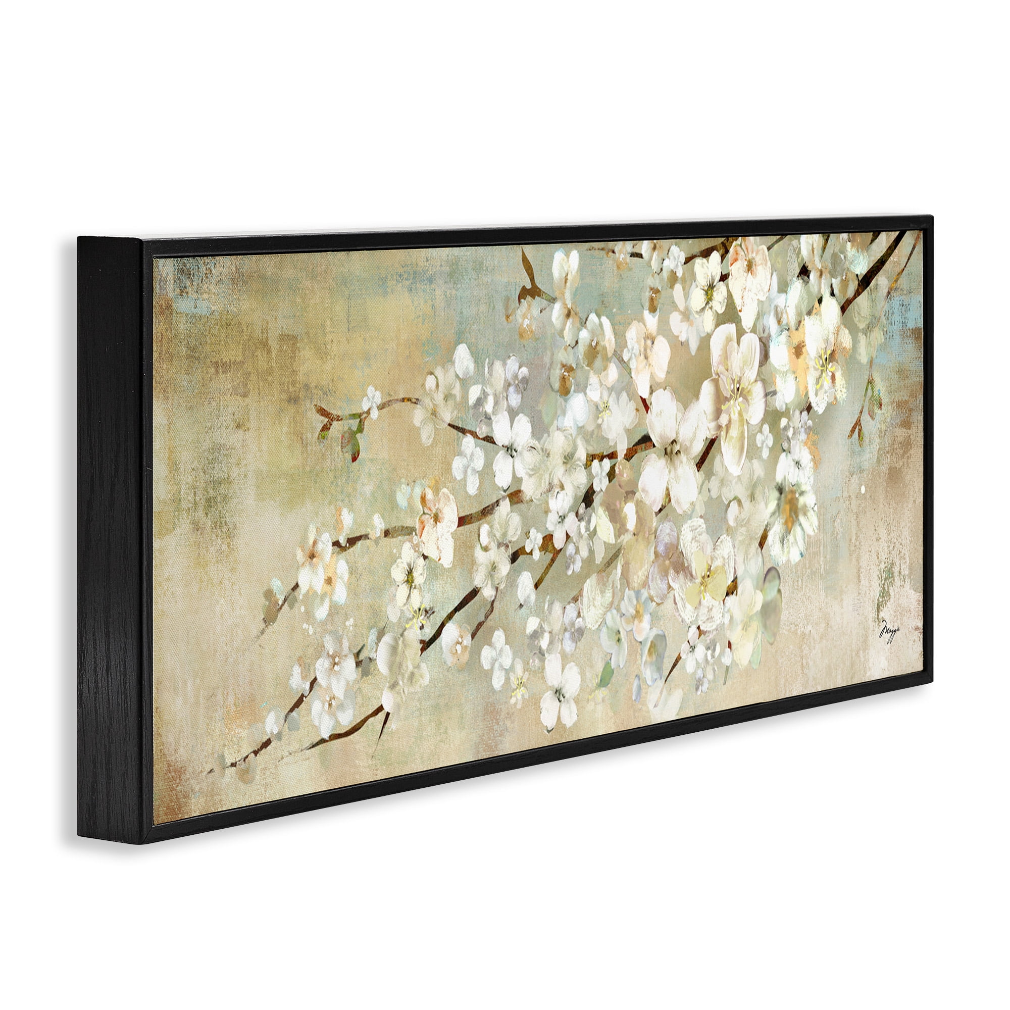 Stupell Industries Blooming Flower Tree Branch Painting Botanical & Floral Painting Black Framed Art Print Wall Art, 24 x 10
