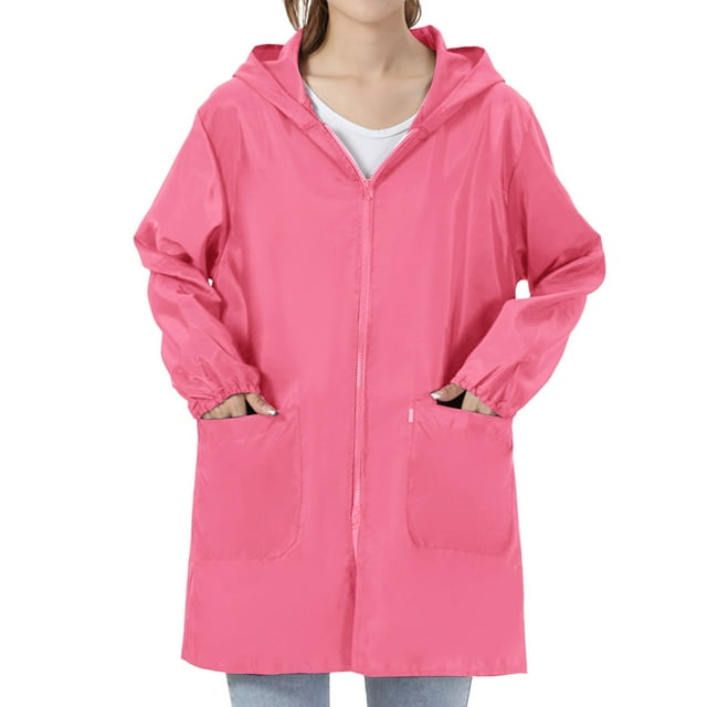 ManxiVoo Women's Waterproof Zipper Jacket Quick Dry Outdoor Coat With Secure Pockets For Cycling And Commuting XL Size Watermelon Red