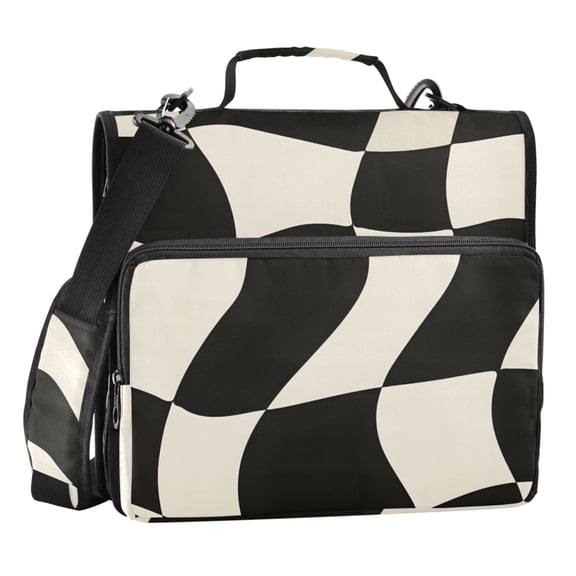 ALAZA Zipper Binder Black and White Plaid Pattern 3 Ring Trapper Keeper File Folder Organizer Bag