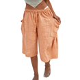 thumbnail image 3 of Women's Loose Fit Wide Leg Pants Summer Cotton Linen Casual Five Quarter Pants Elastic Waist with Drawstring Trouses by Yigetop Yellow M, 3 of 6