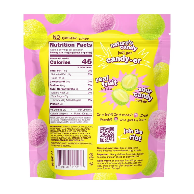 Fruit Riot Sour Candy Mixed Grapes, Made with Real Fruit, 8oz