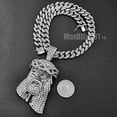 thumbnail image 3 of Hip Hop Silver Plated Simulatd Diamond Large Holy Jesus Head Pendant & Iced 13mm 24" Cuban Box Lock Chain Necklace Gift Men Women, 3 of 8