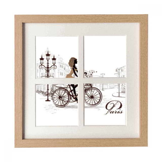 Cadre d'Illustration de Vélo Dame France pour Mur Ou Table avec 4 Ouvertures pour Photos