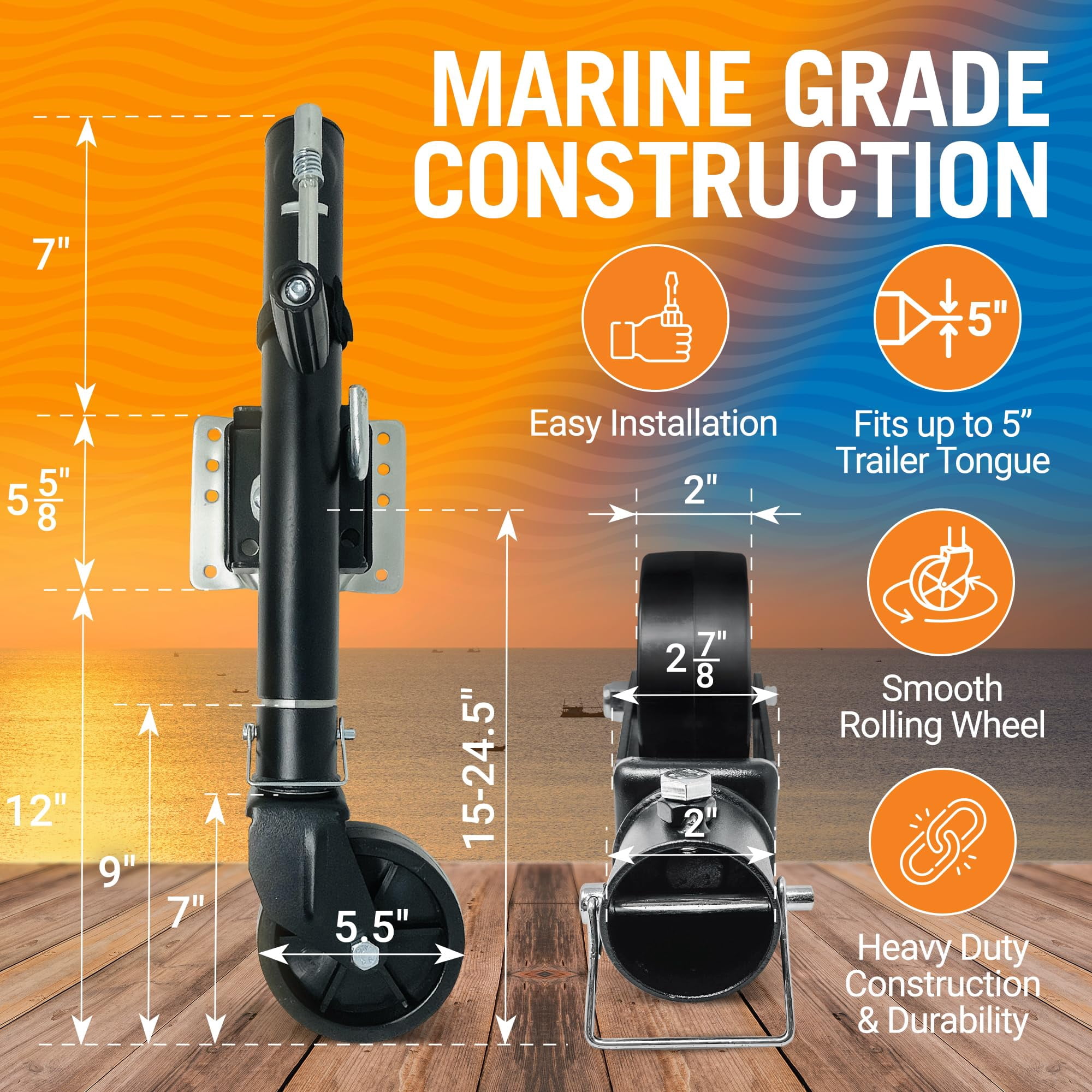 1200lbs Boat Trailer Jack with Wheel, Trailer Tongue Jack, Marine Bolt-On Lift Roller Swivel Stand, Heavy-Duty Utility Hitch Parts, Double Boat Lift Kit