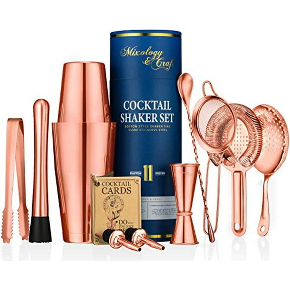 11-piece Cocktail Shaker Set | Mixology Bartender Kit with Weighted Boston Shaker and Bar Tools Set For Home or Professional Bartending | Best Cocktail Set for Awesome Drink Mixing Expe
