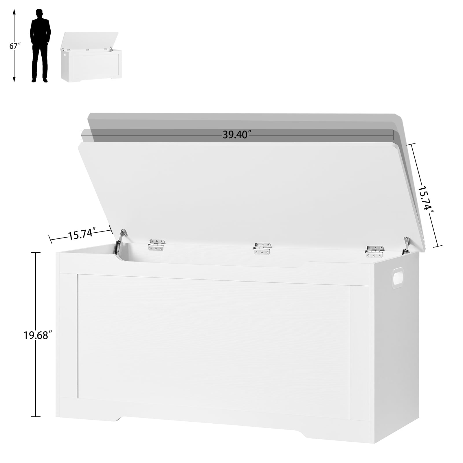 39.4” Storage Chest, Toy Chest, Toy Box with 2 Safety Hinges, Lift Top Wooden Storage Chest, Storage Bench, Supports 220 lb, for Living Room, Bedroom, Entryway, White