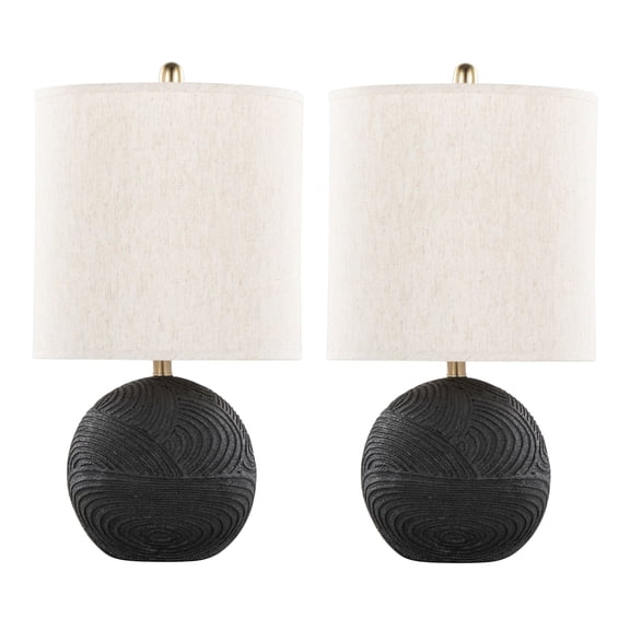 Kona 23" Contemporary Polyresin Table Lamp in Matte Black Polyresin, Modern Brass and Natural Linen Shade from LumiSource by LumiSource - Set of 2