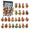 2D Christmas Home Four Chickens Wearing Santa Hats Ornaments 2024