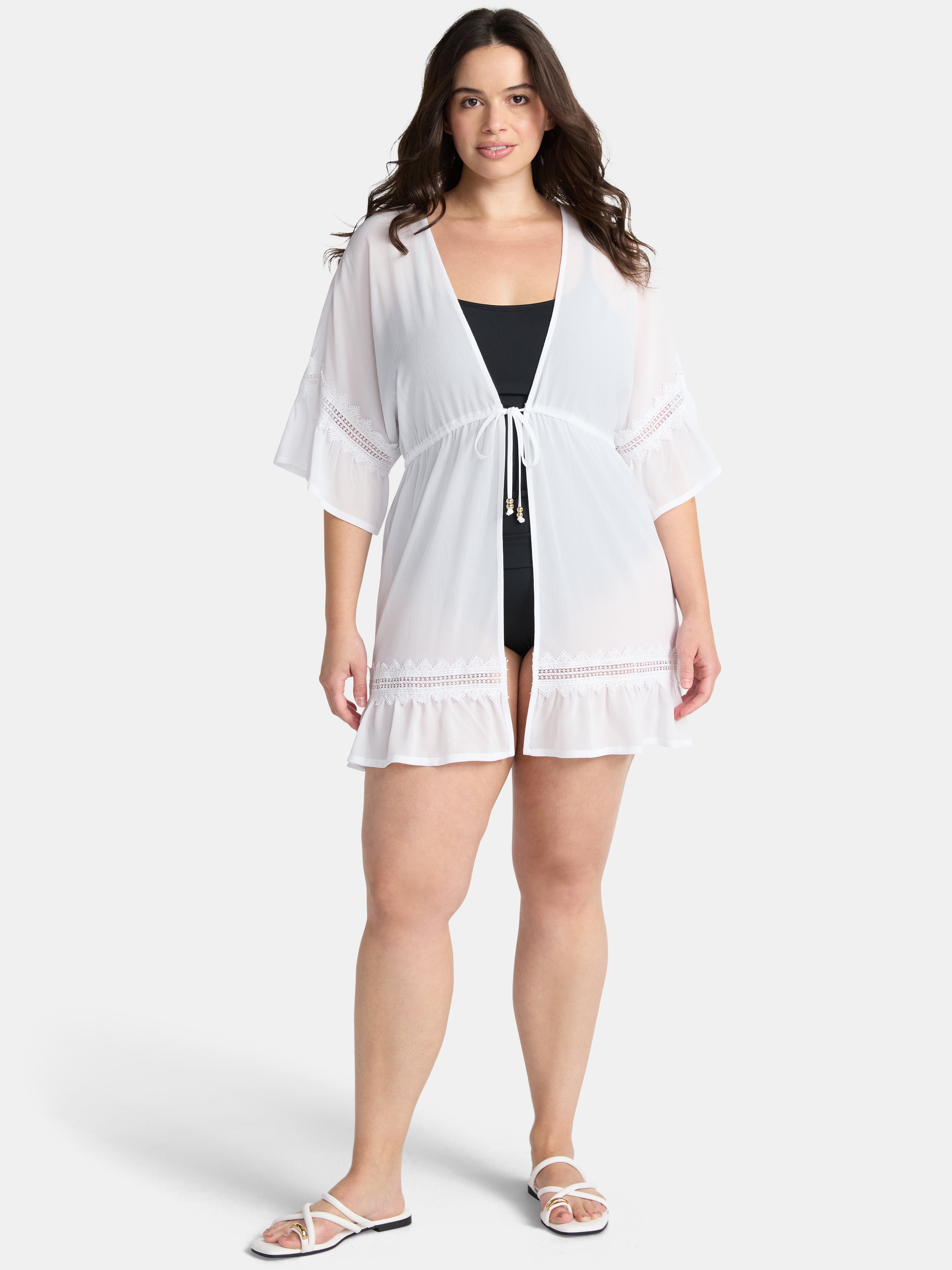 Time and Tru Women's Chiffon Ruffle Trim Swim Coverup, Sizes XS-3X