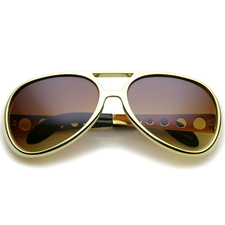 Large Elvis King Of Rock & Roll Aviator Sunglasses 63mm (Gold / Amber)