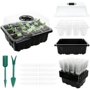 12 Packs Seed Trays Seedling Starter Tray Kit Humidity Adjustable Plastic Plant Pots with Dome and Base Greenhouse Grow