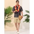 thumbnail image 3 of Lars Amadeus Men's Short Sleeve Button Down Stripes Color Block Printed Shirts M Black Beige, 3 of 6