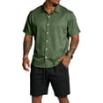thumbnail image 2 of Hogleaql Men's 2 Pieces Summer Set Button Short Sleeve Shirts and Shorts Beach Sets with Pockets Elastic Waist Relaxed Fit Dressy Loose Matching Tracksuits Army Green L, 2 of 4