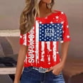 thumbnail image 2 of LWavelet Fourth of July Shirts for Women 3/4 Length Sleeve Tops Round Crew Casual Glitter Patriotic Stripe Tee Vermilion L, 2 of 4