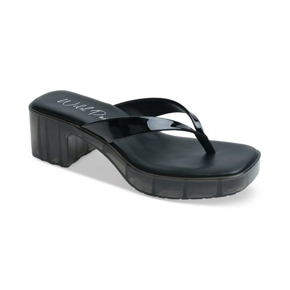 Wild Pair Apolo Slip-On Platform Thong J Black Patent 10M
