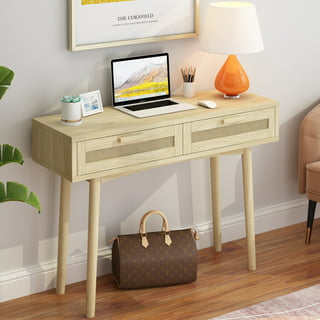 BTMWAY White Desk with Drawers, Modern Home Office Desk Small Writing Desk,  Bedroom Vanity Desk X Design Dressing Table, Wood Makeup Desk Accent Table  for Living Room Hallway, 39.3''x18.9''x30.82'' 