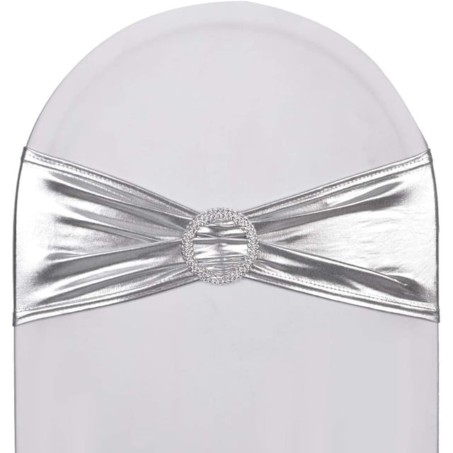 Nvzi 10 unidades de fajas elásticas de licra para sillas para Navidad,lazos elásticos con hebilla, baby shower, cumpleaños, graduación, reunión (plata metalizada)
