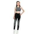 thumbnail image 2 of MSemis Kids Girls Two Piece Yoga Sports Suit Crop Top with Athletic Leggings Gray-Black 12, 2 of 6