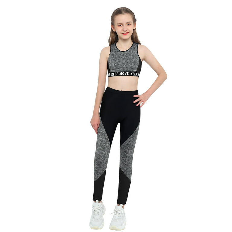 renvena Kids Girls Two Piece Yoga Sports Suit Crop Top with Athletic  Leggings Workout Tracksuit Outfit - Walmart.com