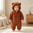 thumbnail image 2 of KPOPLK Baby Bear Ear Hooded Romper 0 3 6 9 12 18 Months Fuzzy Fleece Onesie Jumpsuit for Infant Toddler Winter Warm Outfit(Brown,0-3 Months), 2 of 5