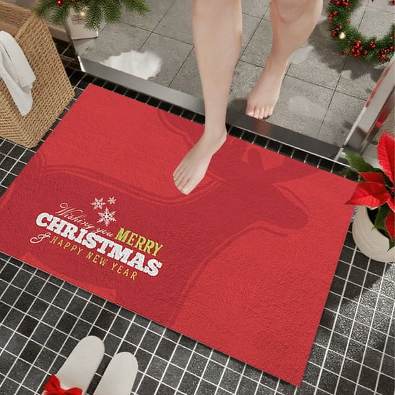 Christmas Door Mat Outdoor, Merry Christmas Welcome Mats for Front Door, Christmas Poinsettia Non Slip Holiday Red Doormat Indoor Entryway Floor Rug for Entrance Outside Home,15.7x23.6 Inch