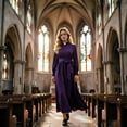 thumbnail image 2 of Women's Nun Costume Long Sleeve Clergy Dress Maxi Length with Waist Tie and Collar for Halloween Cosplay Theatrical Roleplay Outfit Religious Habit Dress Up, 2 of 6