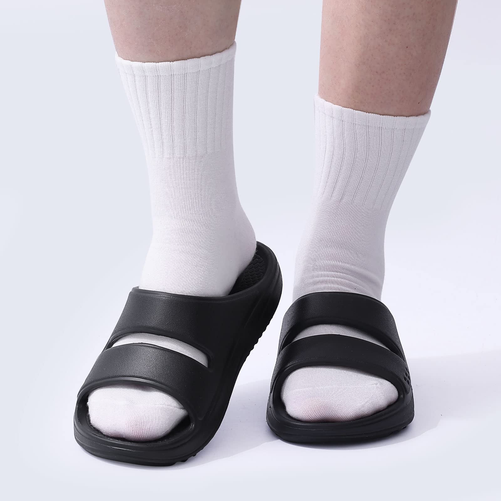 Litfun Slide Sandals for Women, Thick Sole Non-Slip Slide Slippers with Arch Support, Black