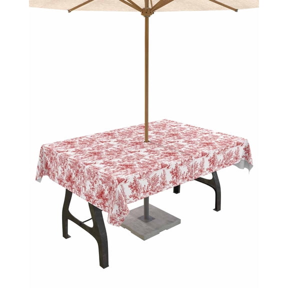 Fsddascl Red Botanical Outdoor Tablecloth - 52x70 Inch Rectangle Dining Table Cover, Watercolor Rustic Tree Abstract Waterproof Outdoor Table Cloth with Umbrella Hole & Zipper for Picnic/Patio/Party