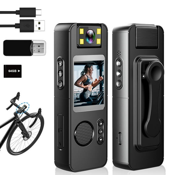 Wiher Body Camera with Audio and Video Recording, 1080P FHD Pocket Camera with 180° Rotating Lens and Night Vision Function, Wearable Camcorder for Cycling, Travel, Outdoor(64GB)