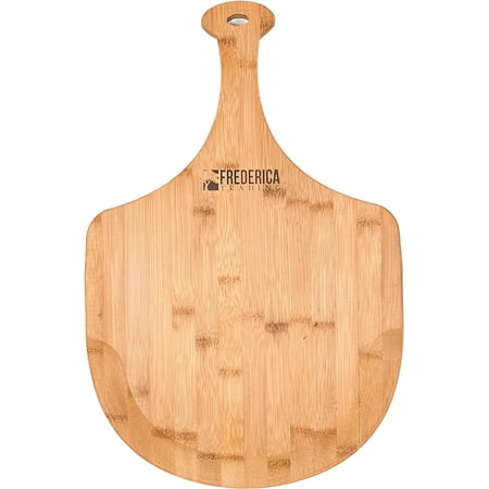 

Frederica Trading Premium Bamboo Wooden Pizza Peel Paddle and Cutting Board with Handle for Baking Pizza Bread Cutting Fruit Vegetables Cheese