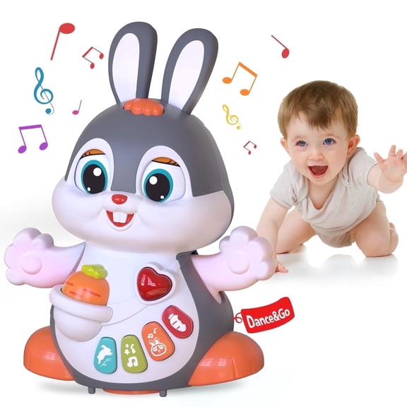 Yerloa Baby Musical Easter Bunny Toy Dancing Crawling Tummy Time Toys, Light Up Infant Toys 0-3-6 6-12 12-18 Months Birthday Easter Gifts for 1 Year Old Boy Girl Learning Baby Easter Basket Stuffers