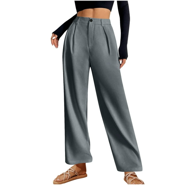 Chbgutlmr Womens Dress Pants Plus Size High Waist Button Straight Leg Formal Suit Trousers for Business Work