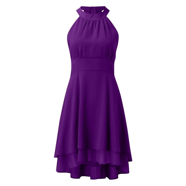 Jzuxvd Women's Sleeveless Halter A Line Pleated Plus Size High Low Wedding  Guest Elegant Dresses Purple 5XL - Walmart.com