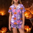 thumbnail image 2 of NIEWTR Halloween Short Sleeve Pajamas Set For Kids Girls Pumpkin Ghost Print Collared Tops and Shorts Pjs Set Breathable Relax Fit Kids Halloween 2 Pieces Nightwear, 2 of 5