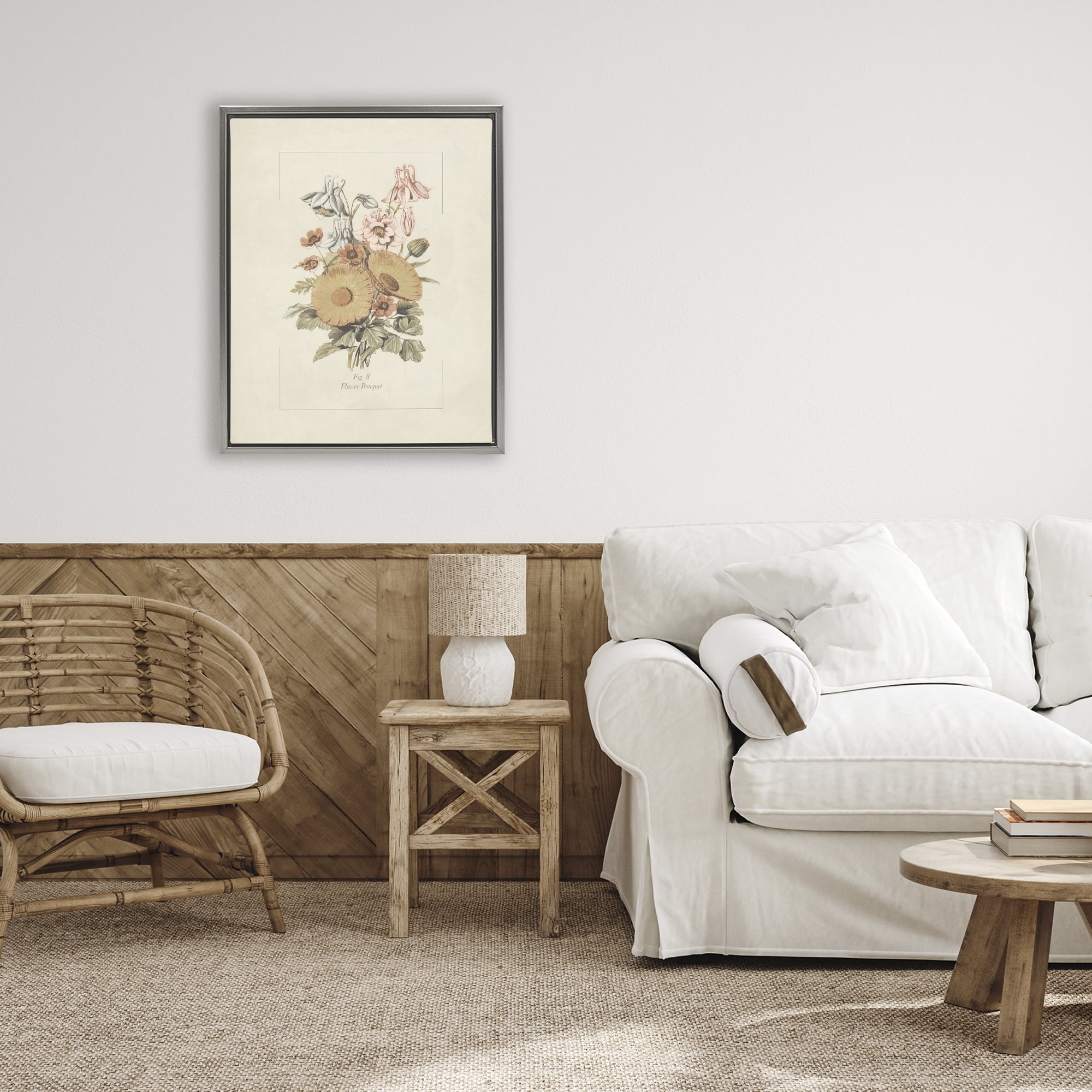 Stupell Industries Flower Bouquet Vintage Garden Gray Framed Floater Canvas Wall Art, design by Dan Meneely