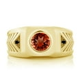 thumbnail image 2 of Gem Stone King 1.63 Ct Round Red Garnet Black Diamond 18K Yellow Gold Plated Silver Men's Ring, 2 of 5