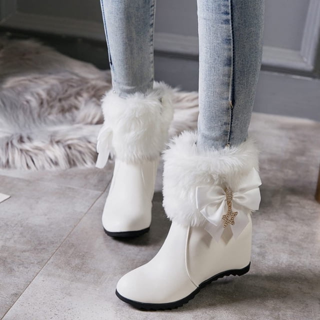 DPTALR Ladies Solid Color Leather Surface Flower Decorated Zipper Slope Heel Short Womens Booties And Boots