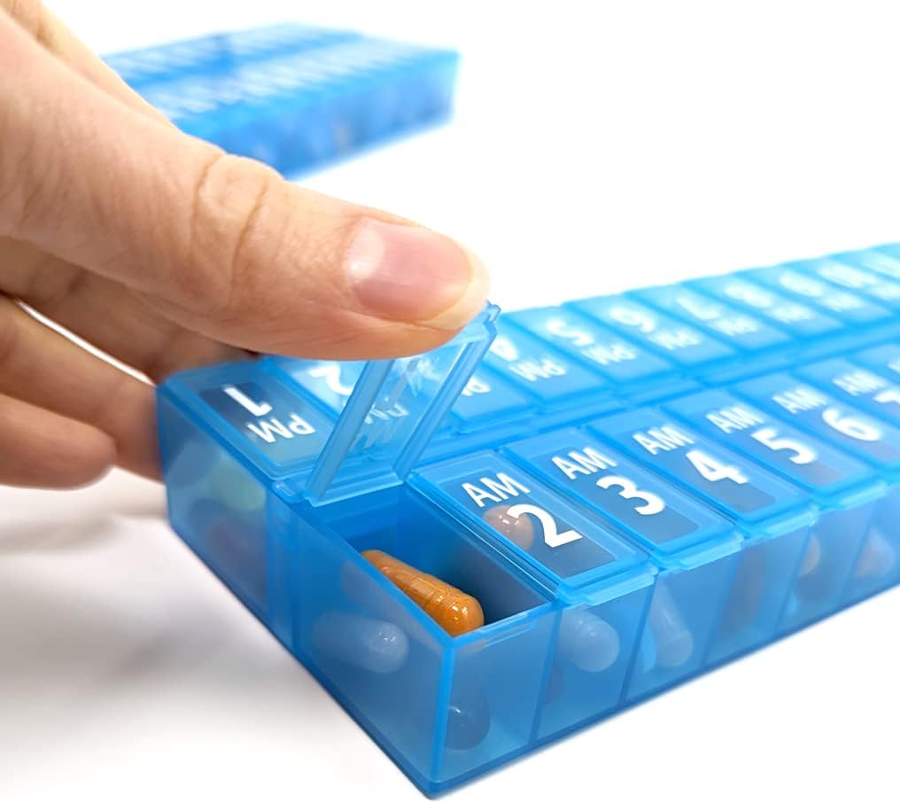 Pill Thing Twice-a-Day Monthly Medication Organizer with Compartments - 31 Day AM/PM (Blue)