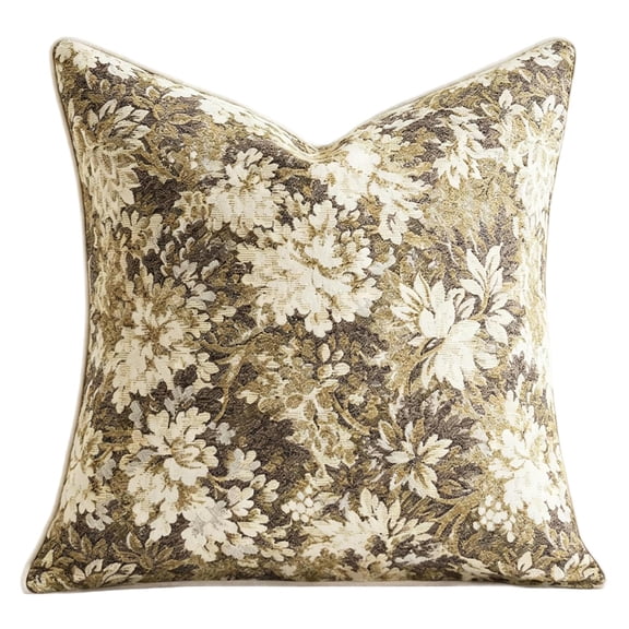Pack of 1 Vintage Floral Lumbar Pillow Covers 18x18in Boho Farmhouse Accents Chenille Square Decorative Throw Pillow Cases for Living Room Couch Bed Home Decor