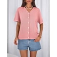 thumbnail image 6 of FreshPretty Women's Short Sleeve Sweater Spring Summer Crochet Knit Tops V Neck Striped Button Down Dressy Casual Blouses, 6 of 8