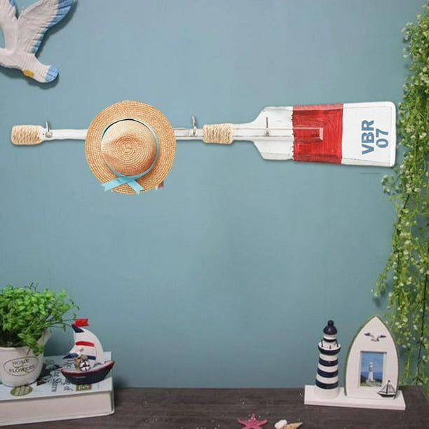 Gancho de Pared Mediterráneo Perchero de Madera Remo Gancho para Abrigos Organizador Multifunción Decoración Náutica Adecuado para Pasillo Baño Hogar Rojo