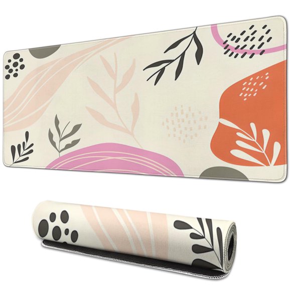 Office Accessory Must-Have: Abstract Art Mouse Pad | Non-Slip & Waterproof | Modern Boho Leaves Design | Ideal for Laptops,31.5x11.8 inches