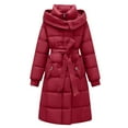 thumbnail image 6 of Wdfiry Long Coat for Women Solid Color Casual Cotton Thick Winter Slim Down Jacket Coat Plus Size Hooded with Pockets Overcoat Clothes, 6 of 7