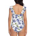 thumbnail image 6 of Yiaed Blue Flax Flowers Print Women's Ruffled One Piece Swimsuit V Neck Swimwear Slimming Monokini for Woman-XX-Large, 6 of 8