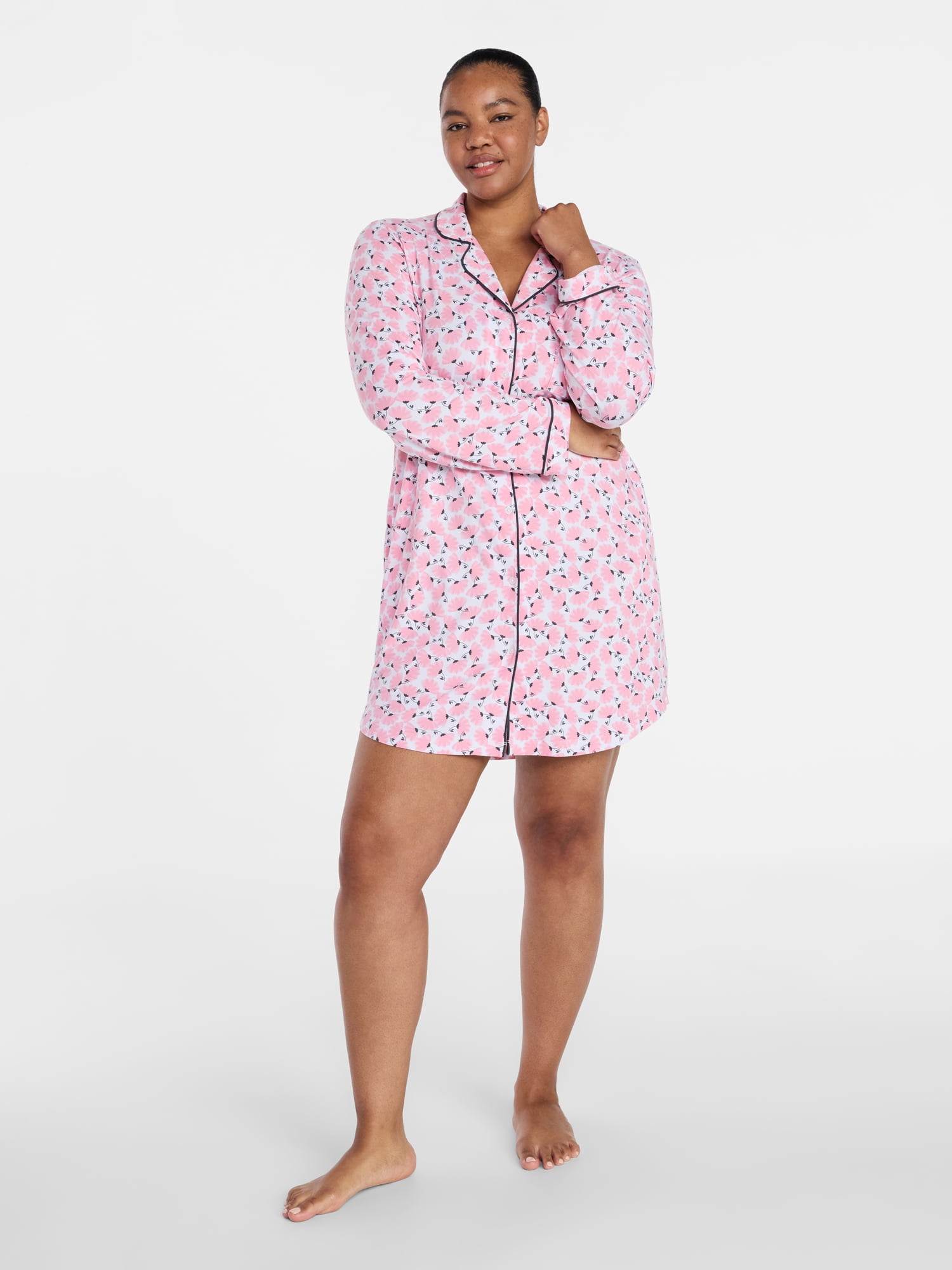 Joyspun Women's Dreamy Soft Collection Long Sleeve Sleepshirt, Sizes S-4X